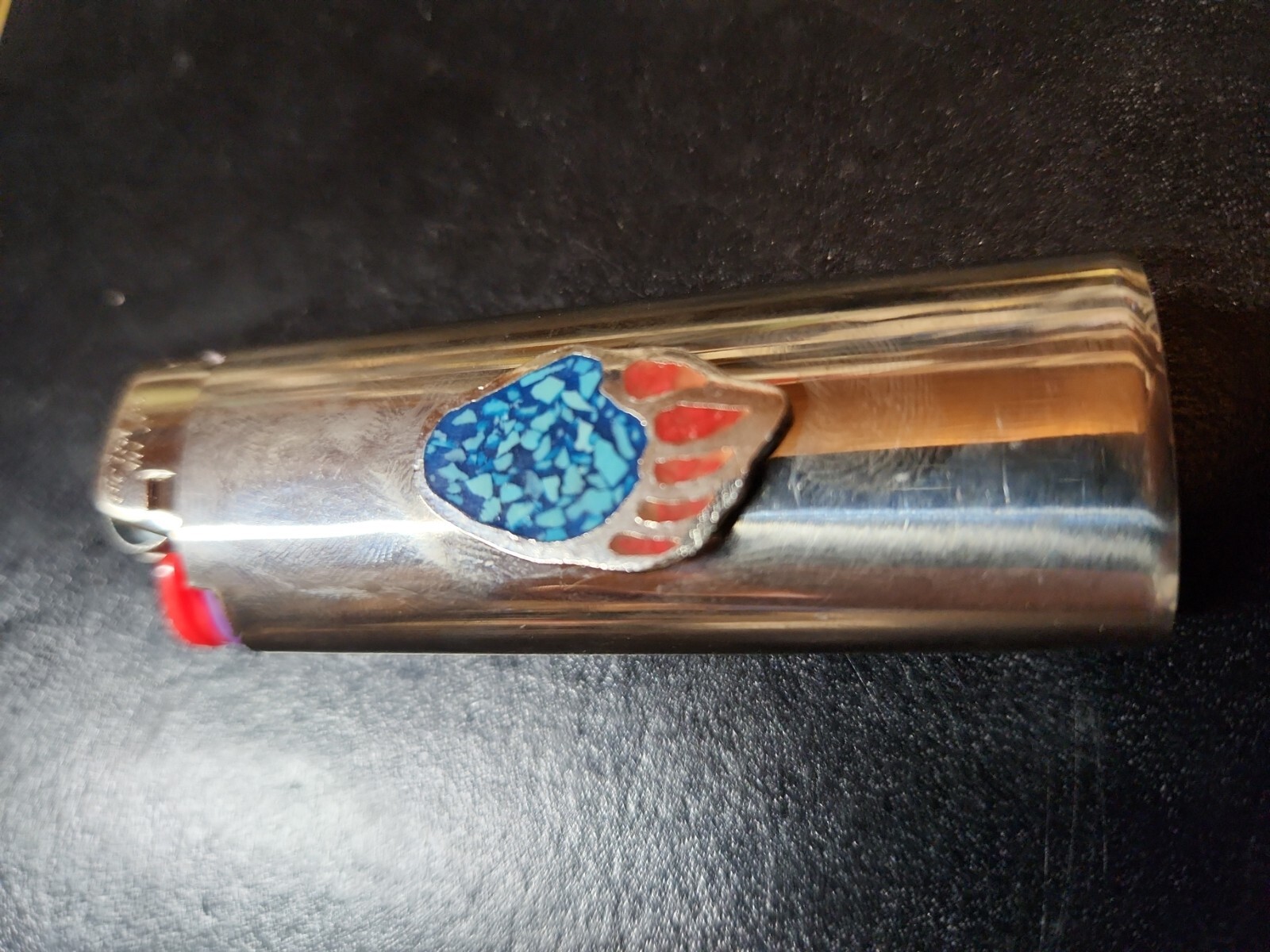 Vtg Lighter Case Native Bear Paw Claw Western Cover Holder Turquoise For Bic  20