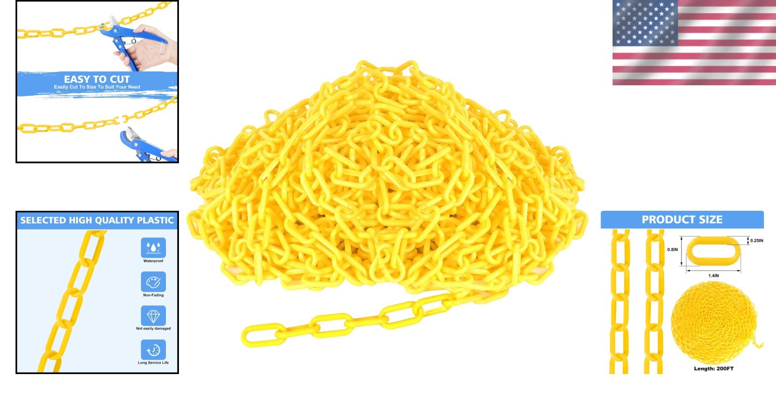 200FT High Visibility Yellow Plastic Chain for Effective Crowd Control Safety