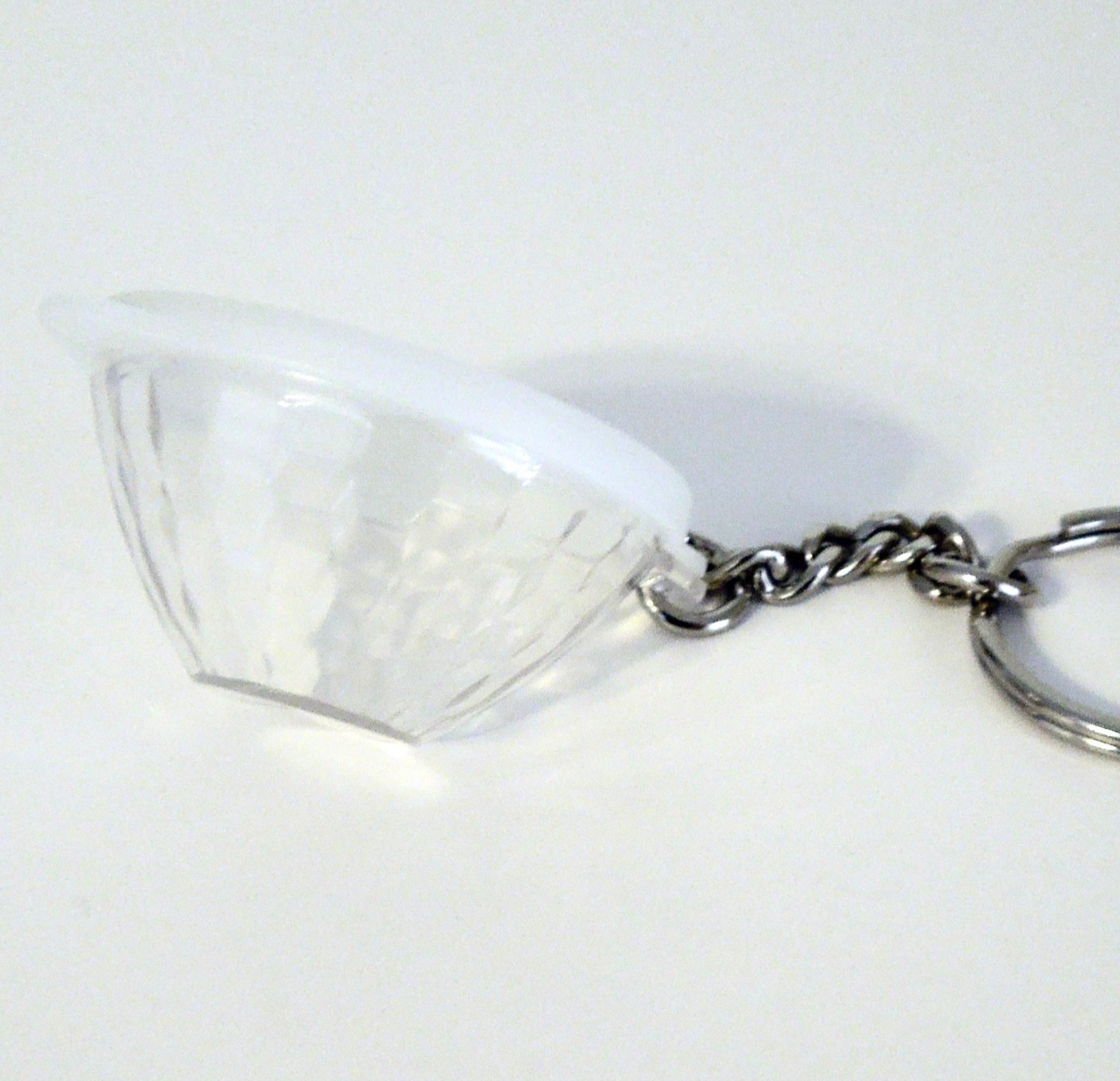 Tupperware  mini ICE PRISM BOWL KEY CHAIN white seal clear faceted bowl NEW