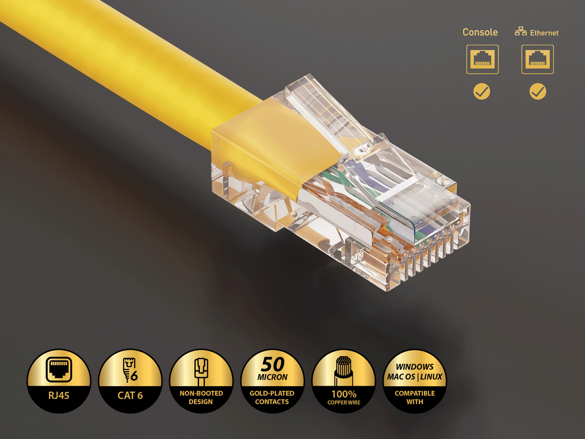 3ft Cat6 UTP Non-Booted Ethernet Network Patch Cable 24AWG Bare Copper, Yellow