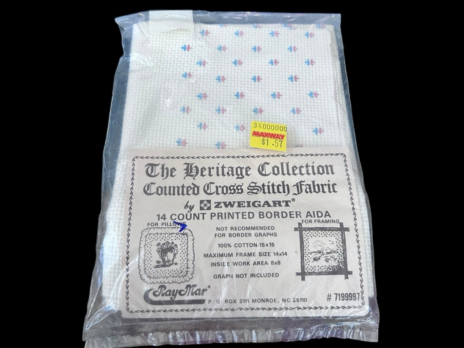 Vtg Zweigart Heritage Collection 14 Ct Floral Bordered Aida Cross Stitch Fabric