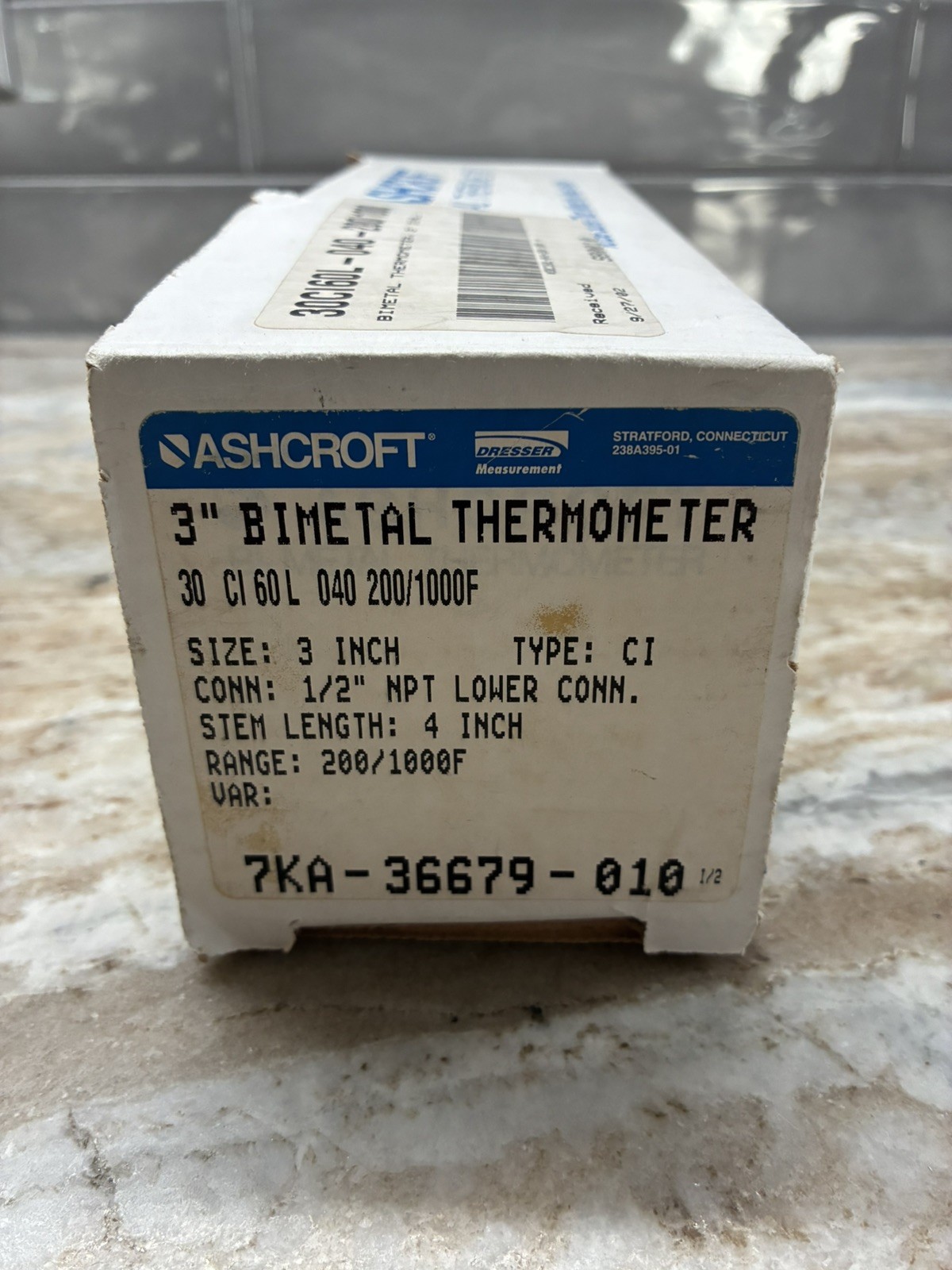 ASHCROFT/DRESSER BIMETMETAL THERMOMETER 7KA-36679-010 3" X 4" 200/1000°F