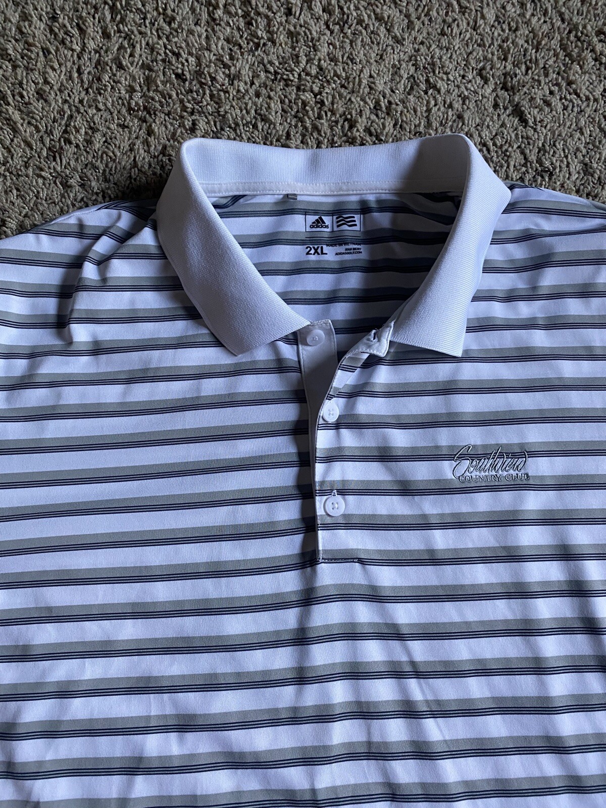 Adidas Golf Polo Shirt XXL Southview Country Club Minnesota Gray White Stripes