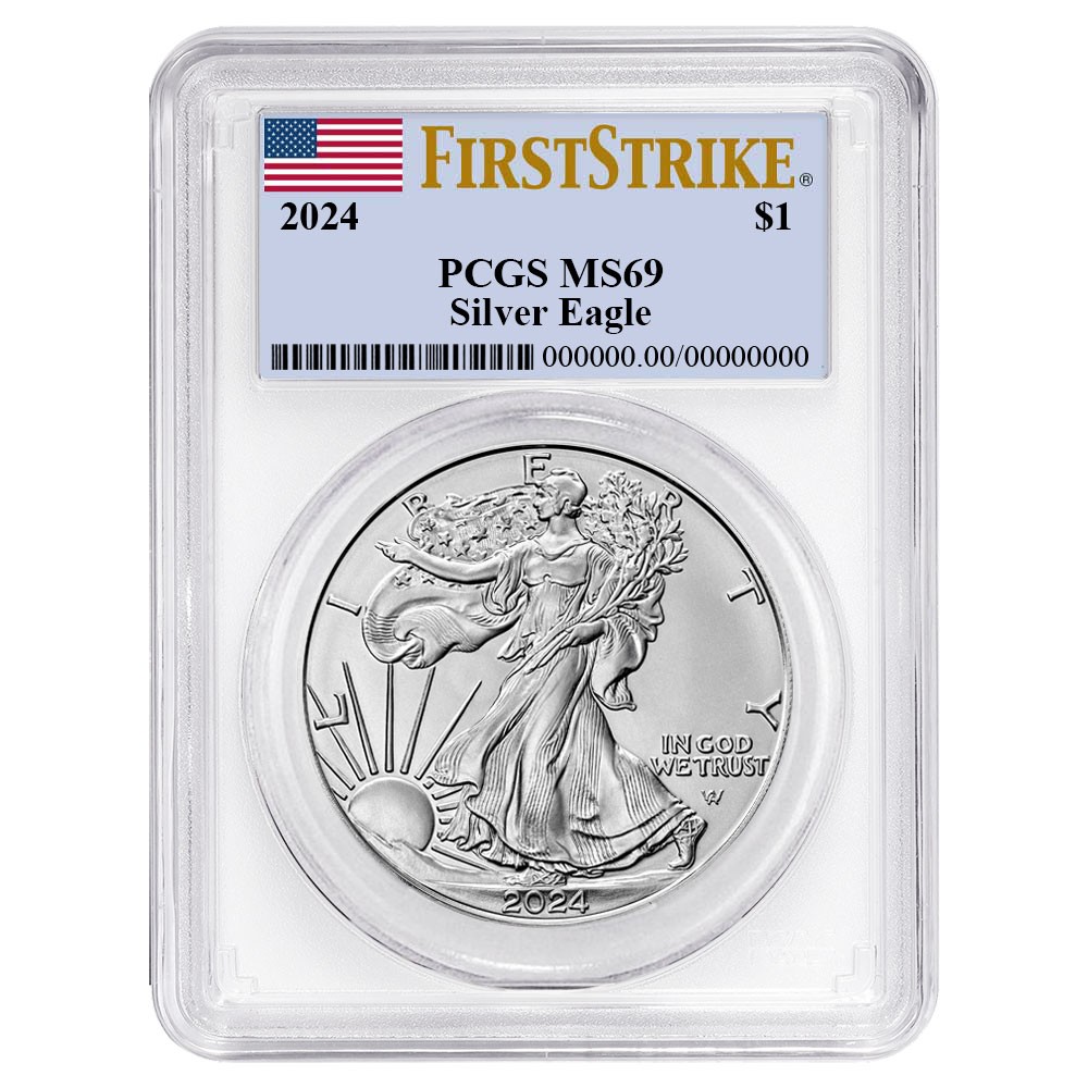 2024 $1 American Silver Eagle PCGS MS69 FS Flag Label White Frame