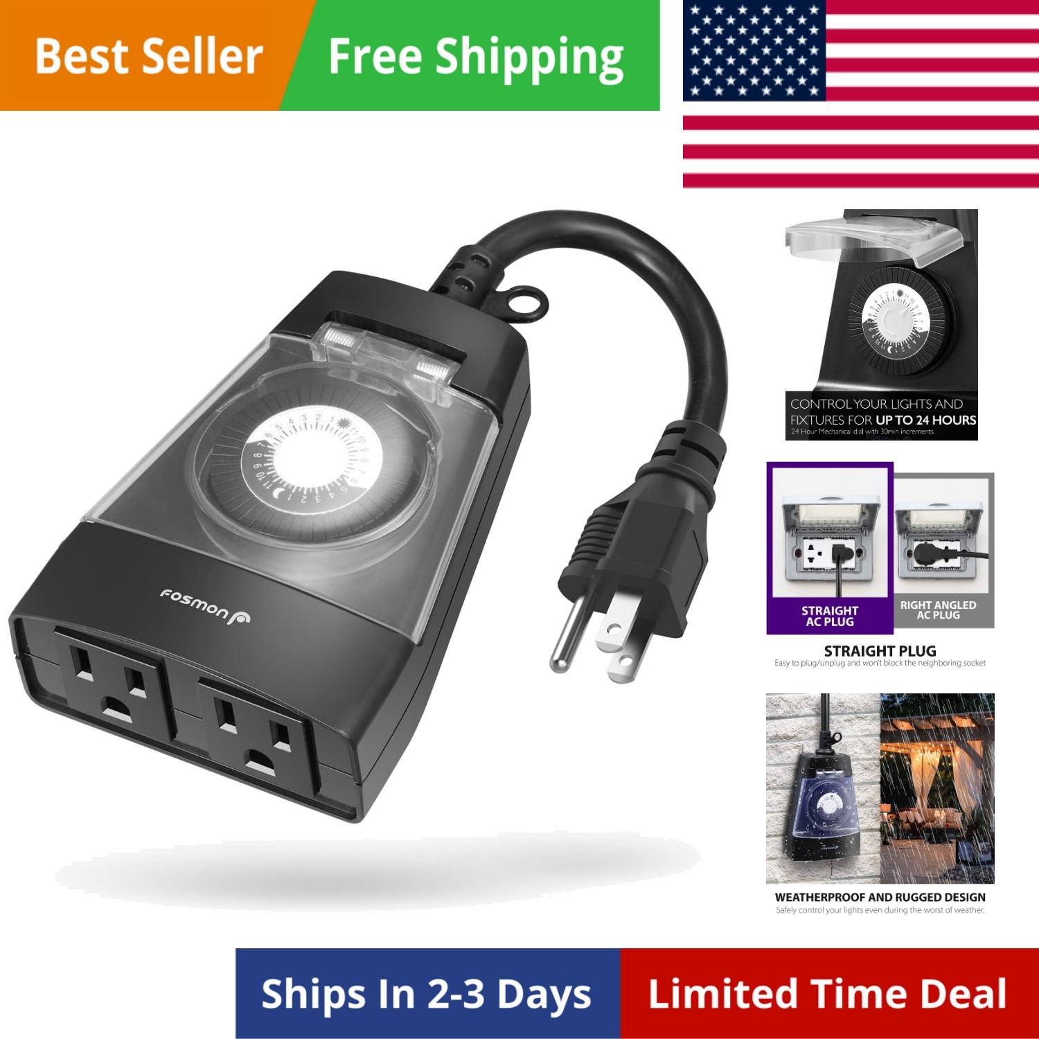 Outdoor Dual Timer Outlet Waterproof, Outdoor Light Timer for Electrical Outl...