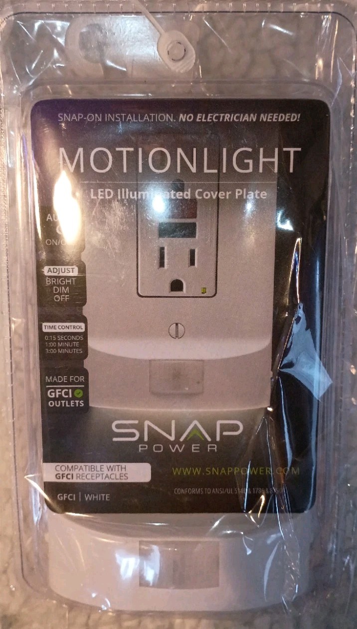 SnapPower MotionLight Motion Detecting Night Light Wall Plate Bright/Dim/Off