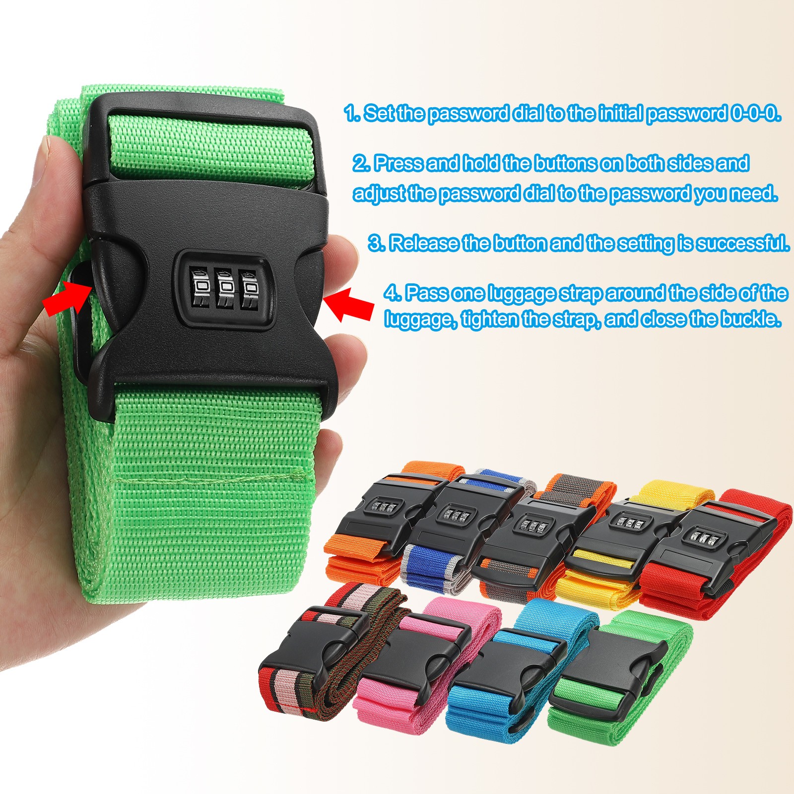 2Set Luggage Straps with Combination Lock TSA Approved Yellow