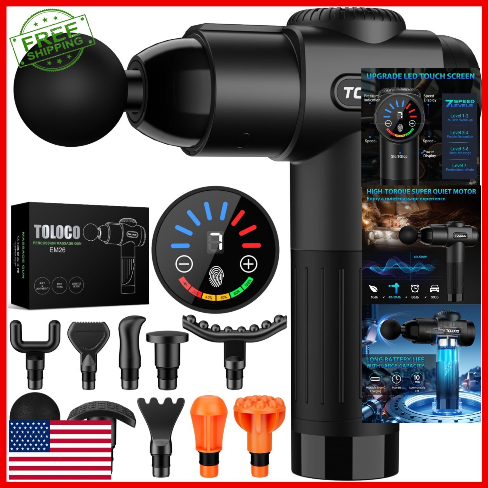 TOLOCO Massage Gun - Deep Tissue Percussion Massager for Pain Relief