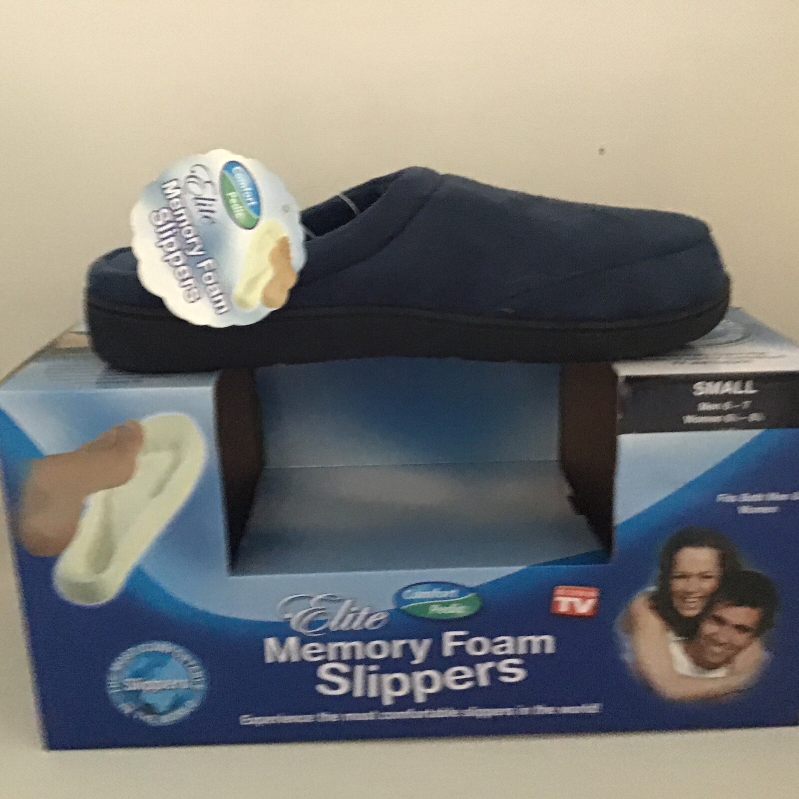 Memory Foam Slippers Slide Size  Mens 6-7  Womens 6..5-8.5 Navy Comfort New