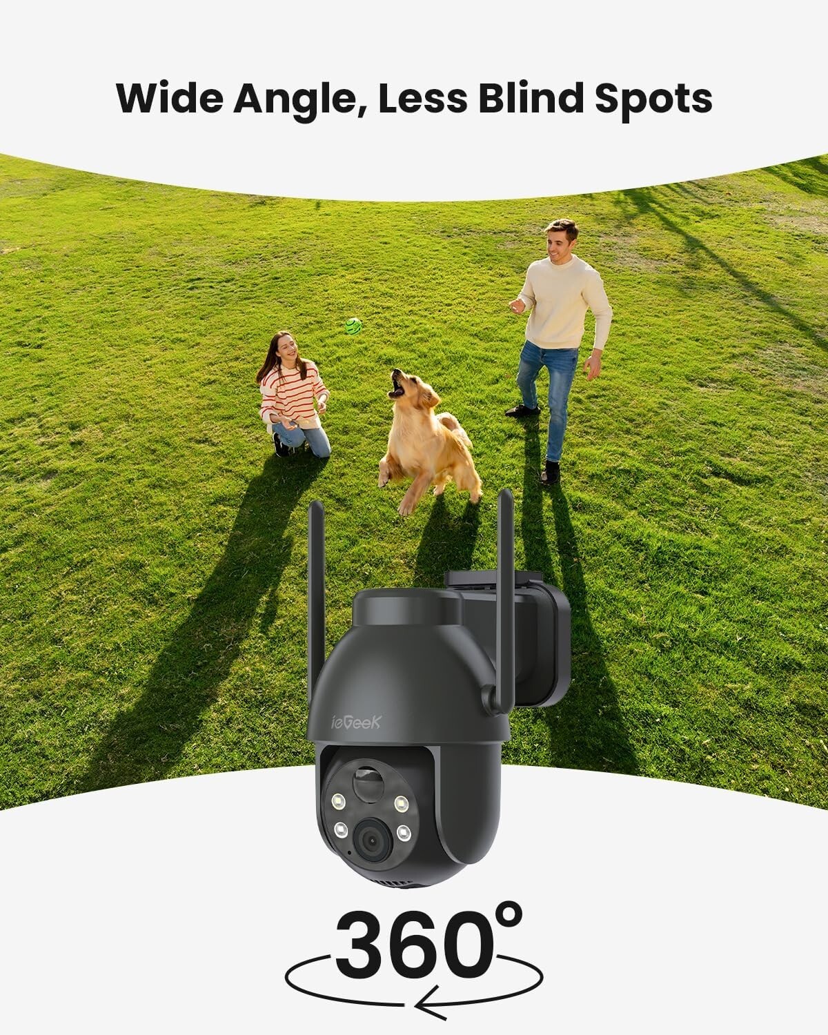 ieGeek Solar Camera Outdoor Wireless 2K WiFi Battery Powered PTZ CCTV System