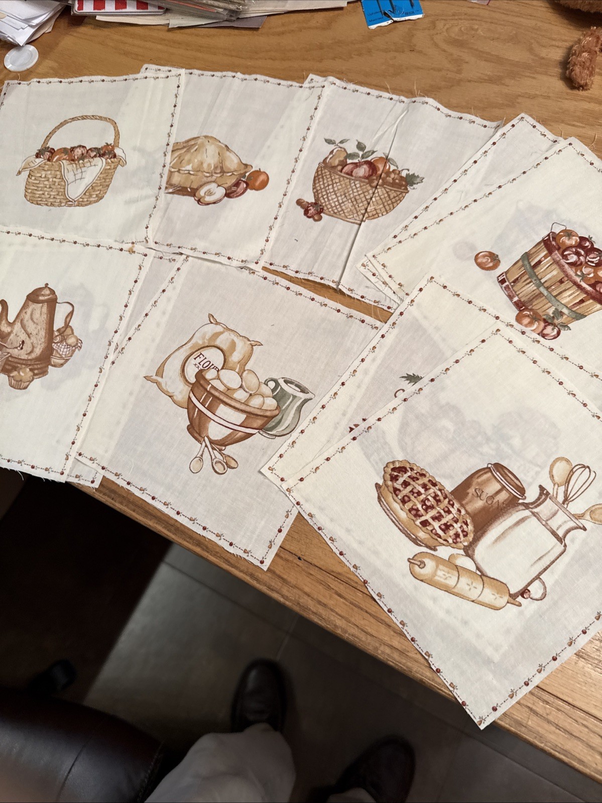 Lot Of 10 Printed Quilt Patches - Old fashioned kitchen art 8" X 8"