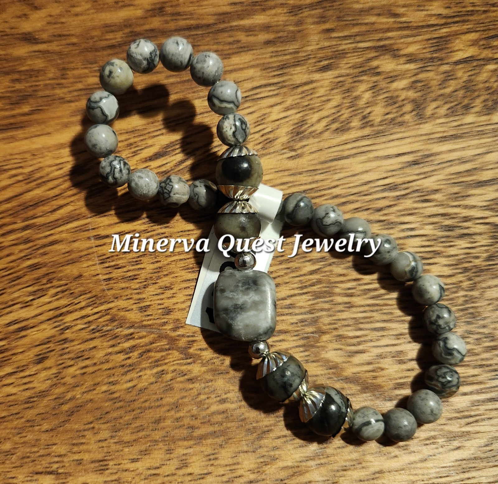 Handmade Artisan Picasso Jasper Marble Stretch Bracelet #1596