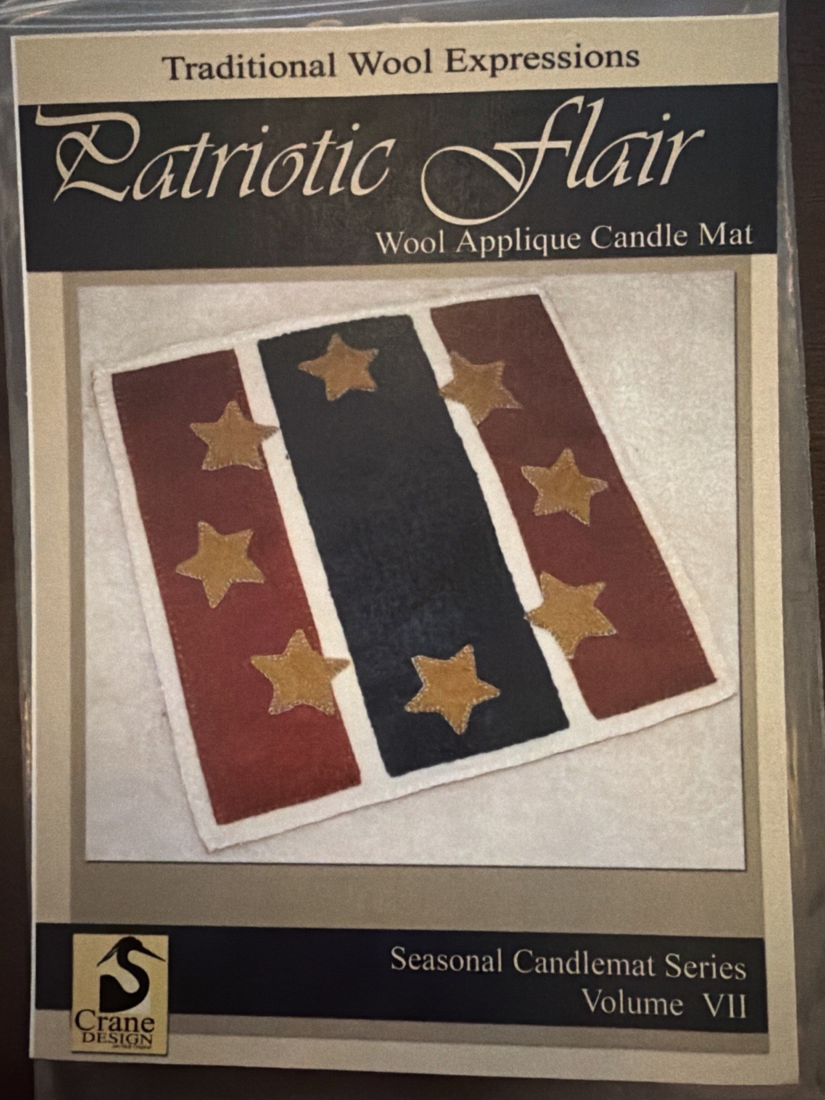 Patriotic Flair Wool Applique Candle Mat Pattern Crane Design Candlemat Vol VII