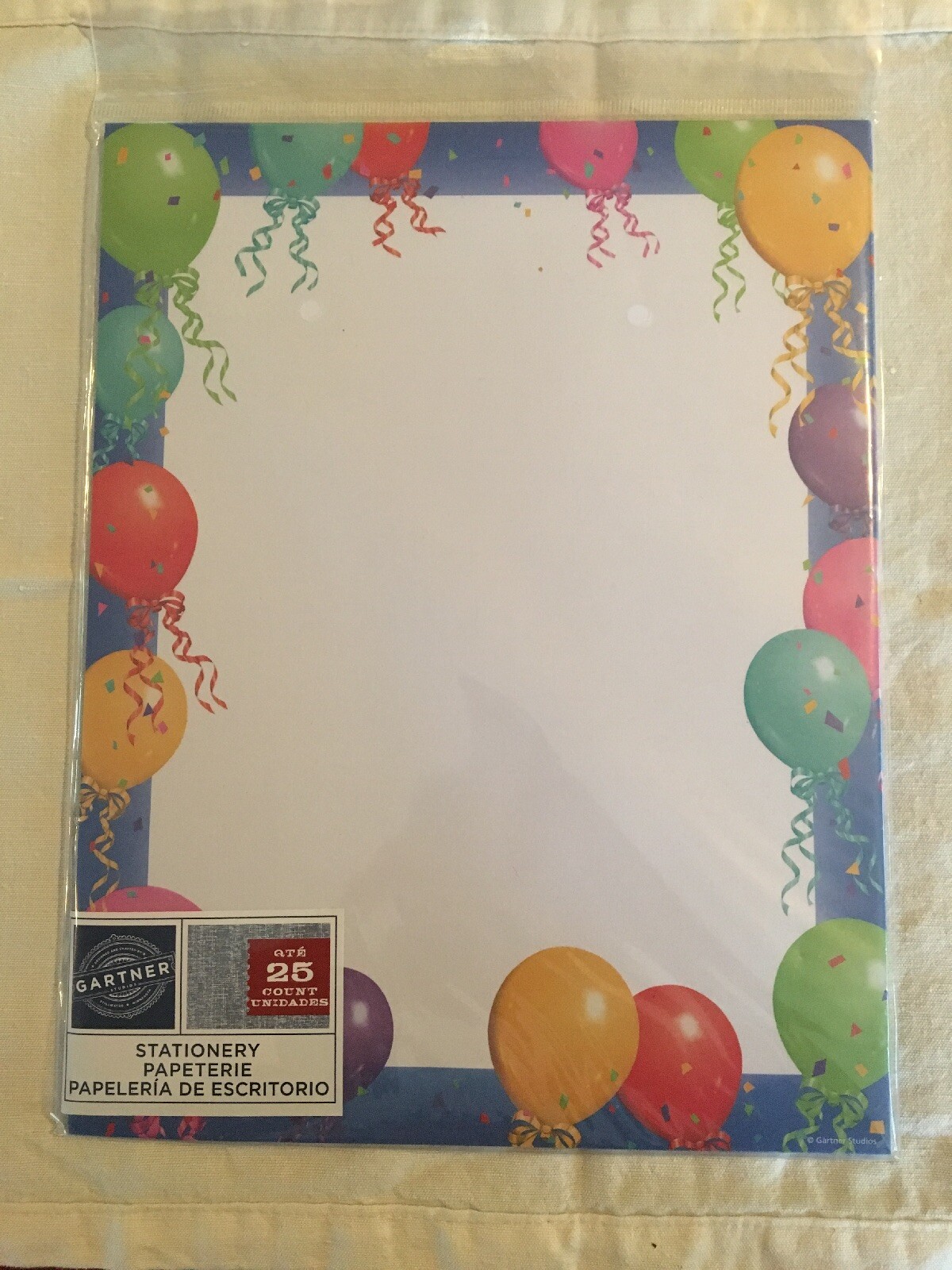 Gartner ~ Balloon Border Stationery ~ 8.5" x 11" ~ 25 Sheets ~ NISB