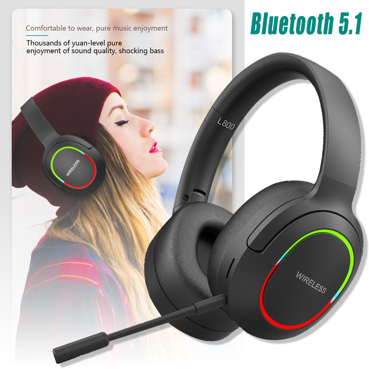 Bluetooth 5.1 Wireless Headset With Noise Cancelling Mic For PC Laptop Phones