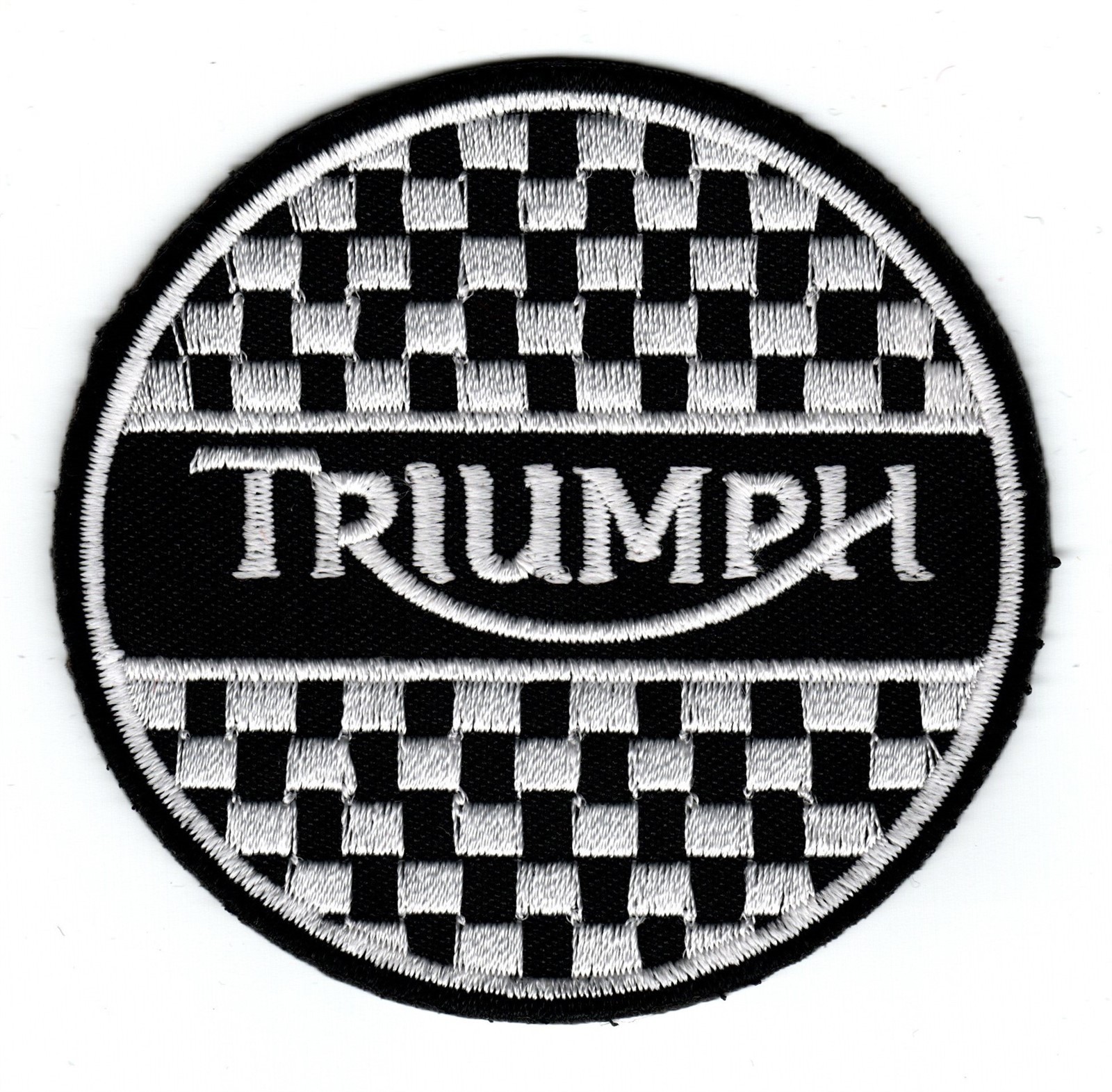Triumph Black & White Checkered Embroidered Iron On Motorcycle Patch *New* #080