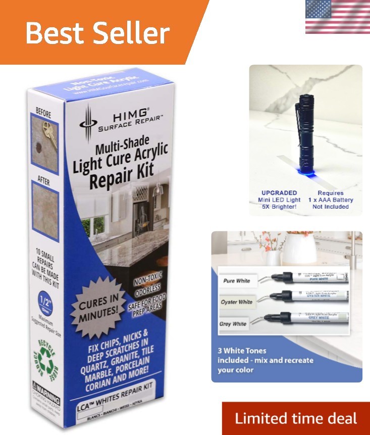 White Tones Quartz Countertop Repair Kit - Non-Toxic & Quick-Fix Solution