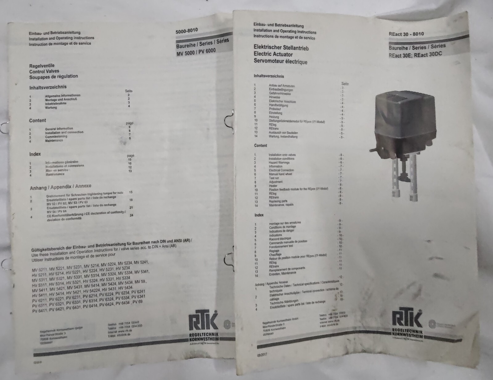 RTK Electric Actuator REact 30E -028 WITH MV 5211 REflex 2-way control valve