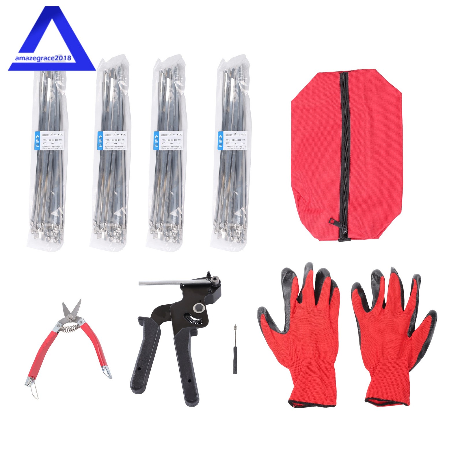 Stainless Steel Cable Tie Gun Set, w/ 100 Pcs 11.8" Stainless Cable Ties 200 Lbs