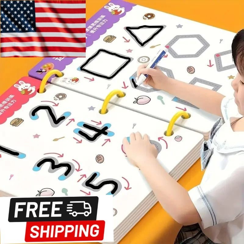 36-Page Reusable Workbook - 2 Pens + Eraser, Erasable Stickers for Kids' Drawing