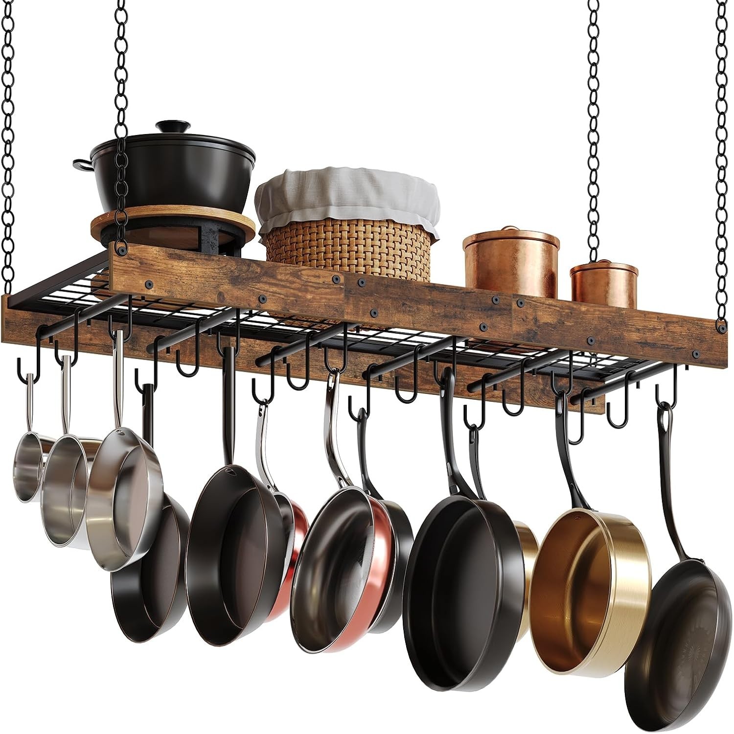 Hanging Pot Rack, Ceiling Wall Mounted Pot Rack for Kitchen, Industrial Style...