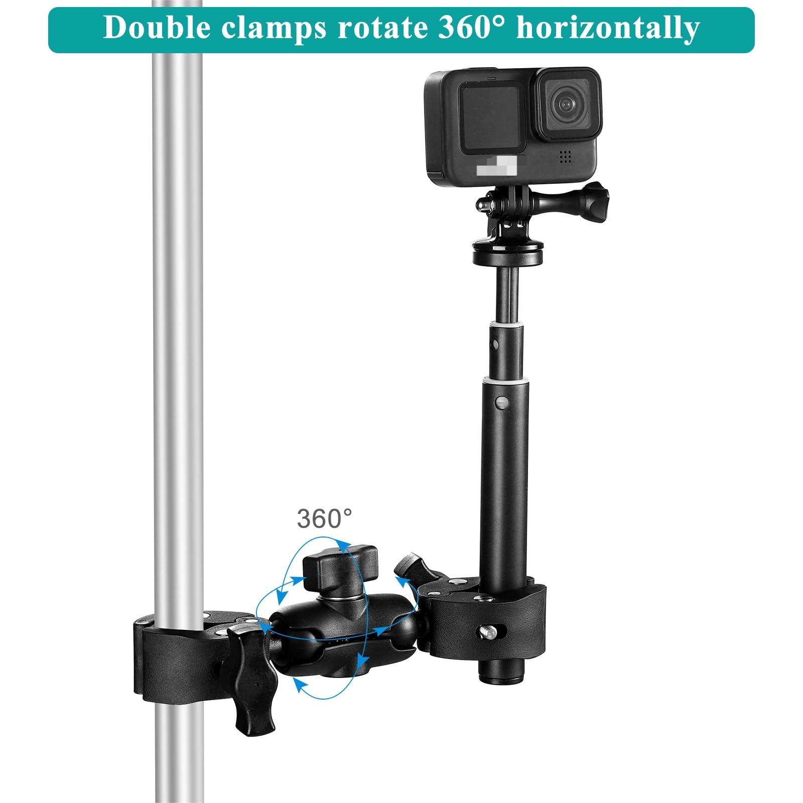 Super Double Clamp Camera Mount Chair Umbrella Clamp, with 360° Magic Arm Dou...