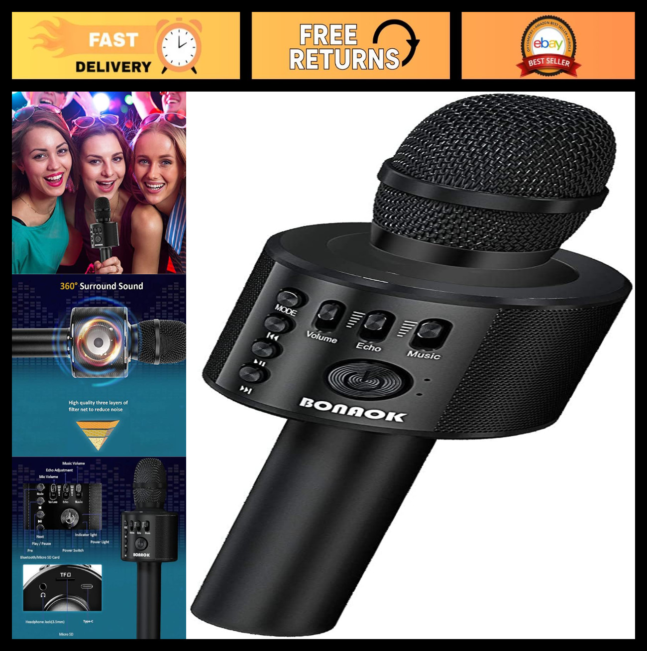 Wireless Bluetooth Karaoke Microphone - 3-in-1 Handheld Mic & Speaker for Partie