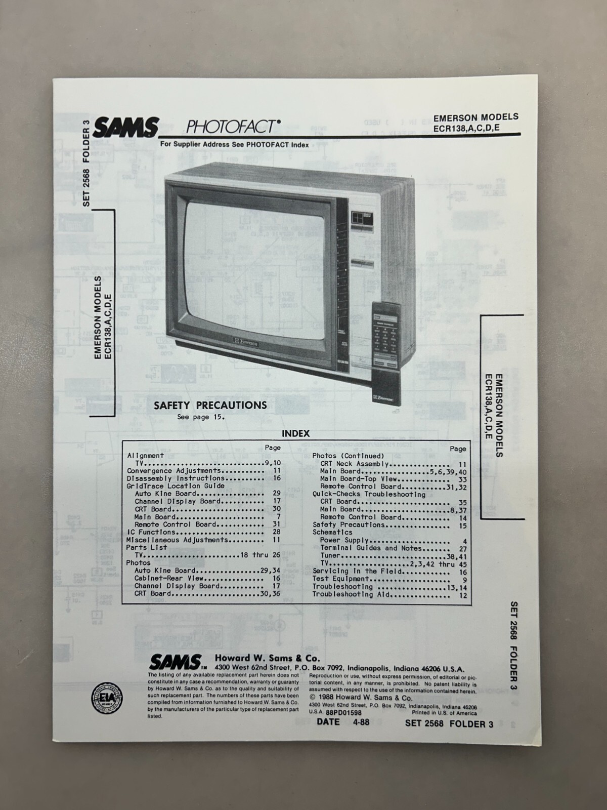Emerson ECR138 Service Manual Sams Photofact Free Shipping