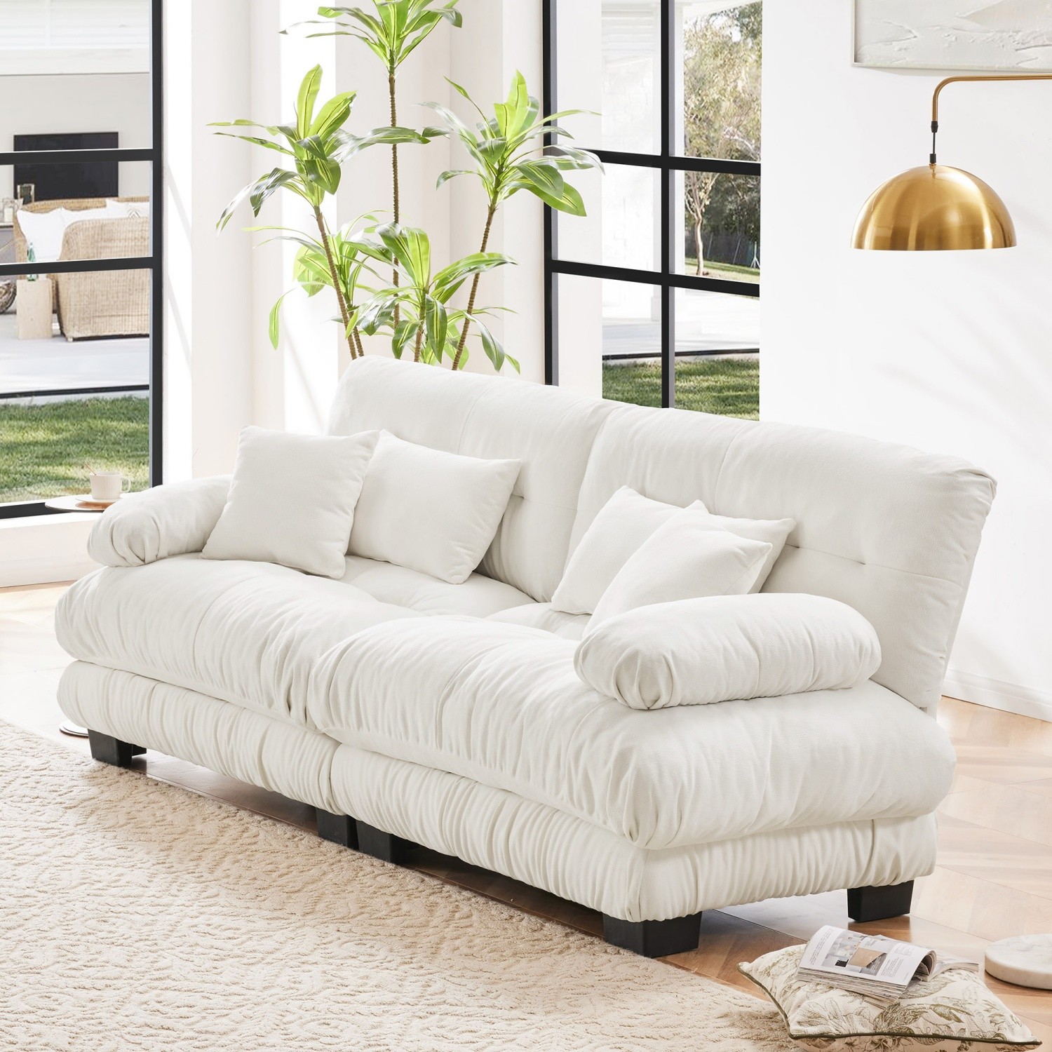 Luxury Chenille Loveseat Sofa Modern 2-Seater Couch w/ Armrests for Living Room