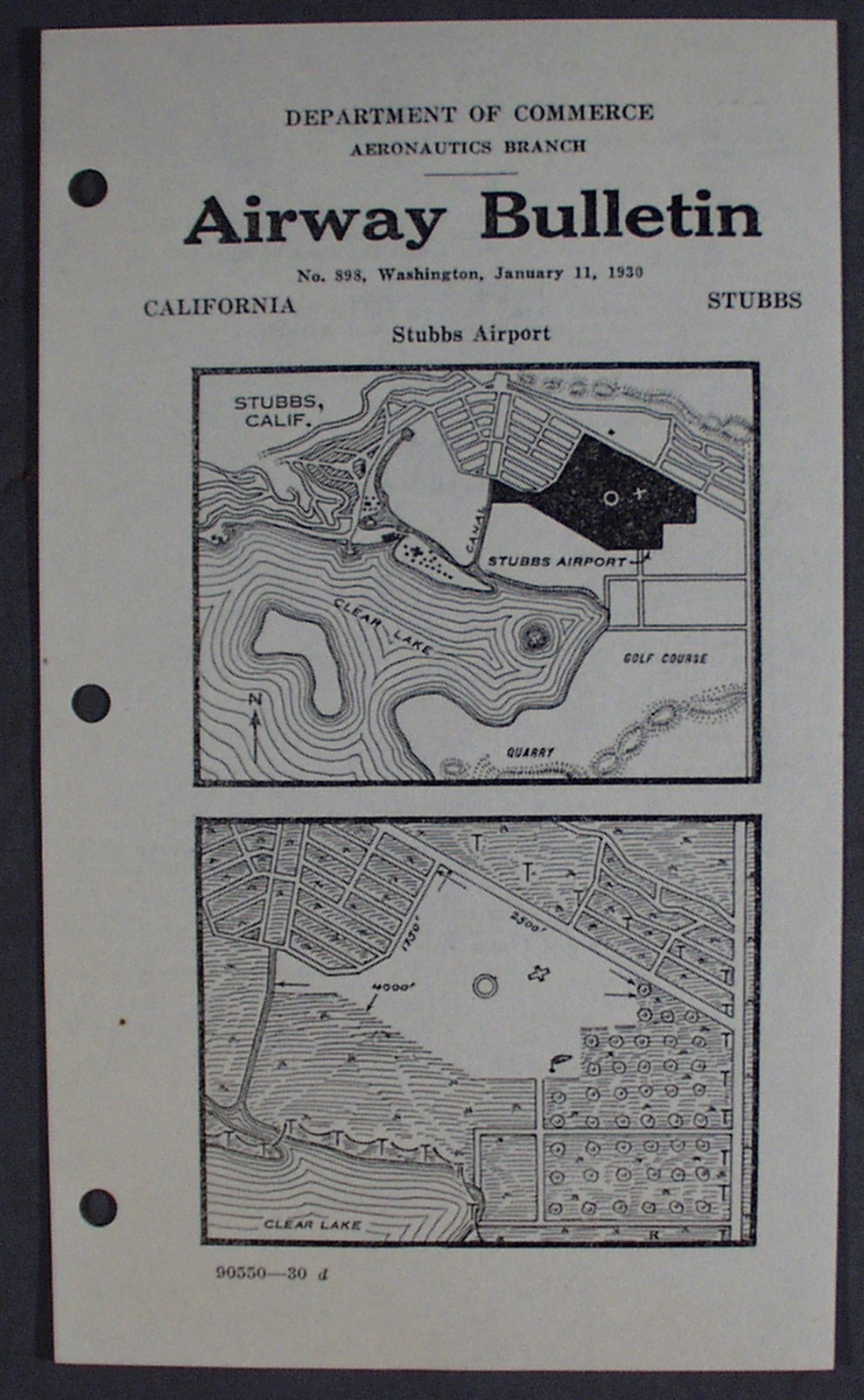 1930 AIRWAY BULLETIN NO. 898, STUBBS AIRPORT, STUBBS, CALIFORNIA
