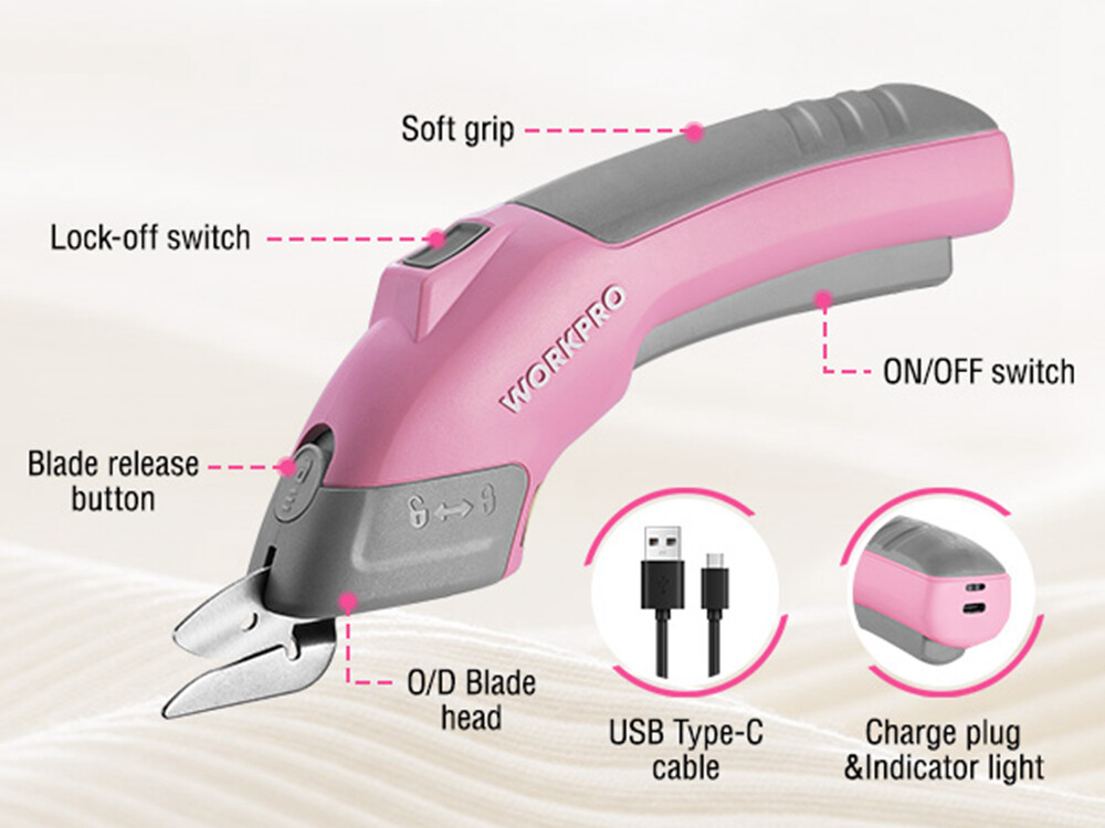 WORKPRO 4V Cordless Shear Cutter with 2PCS Blades Rechargeable Powerful Scissors