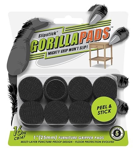 GorillaPads CB147 Non Slip Furniture Pads/Gripper Feet (Set of 16) 1" Round