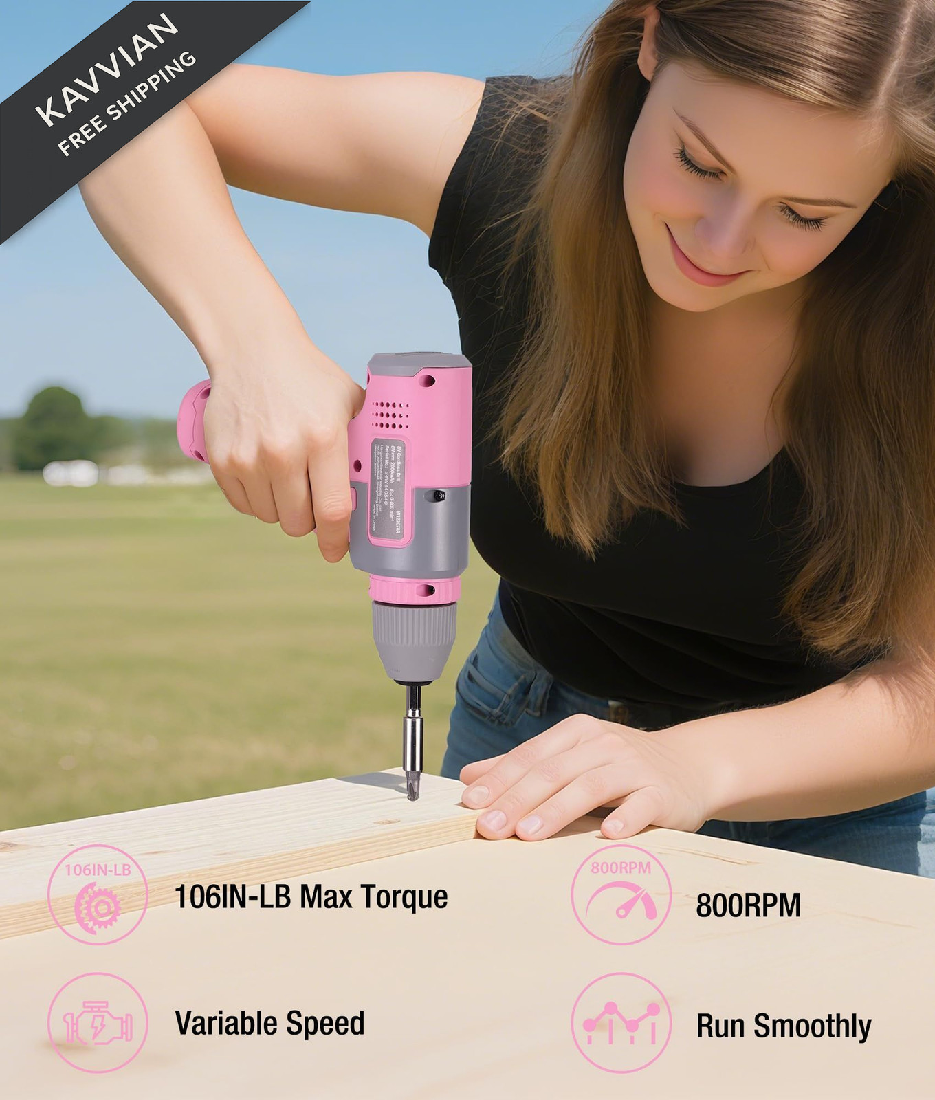 WORKPRO Pink Cordless 8V Drill Driver Set, 2Ah Electric Power with