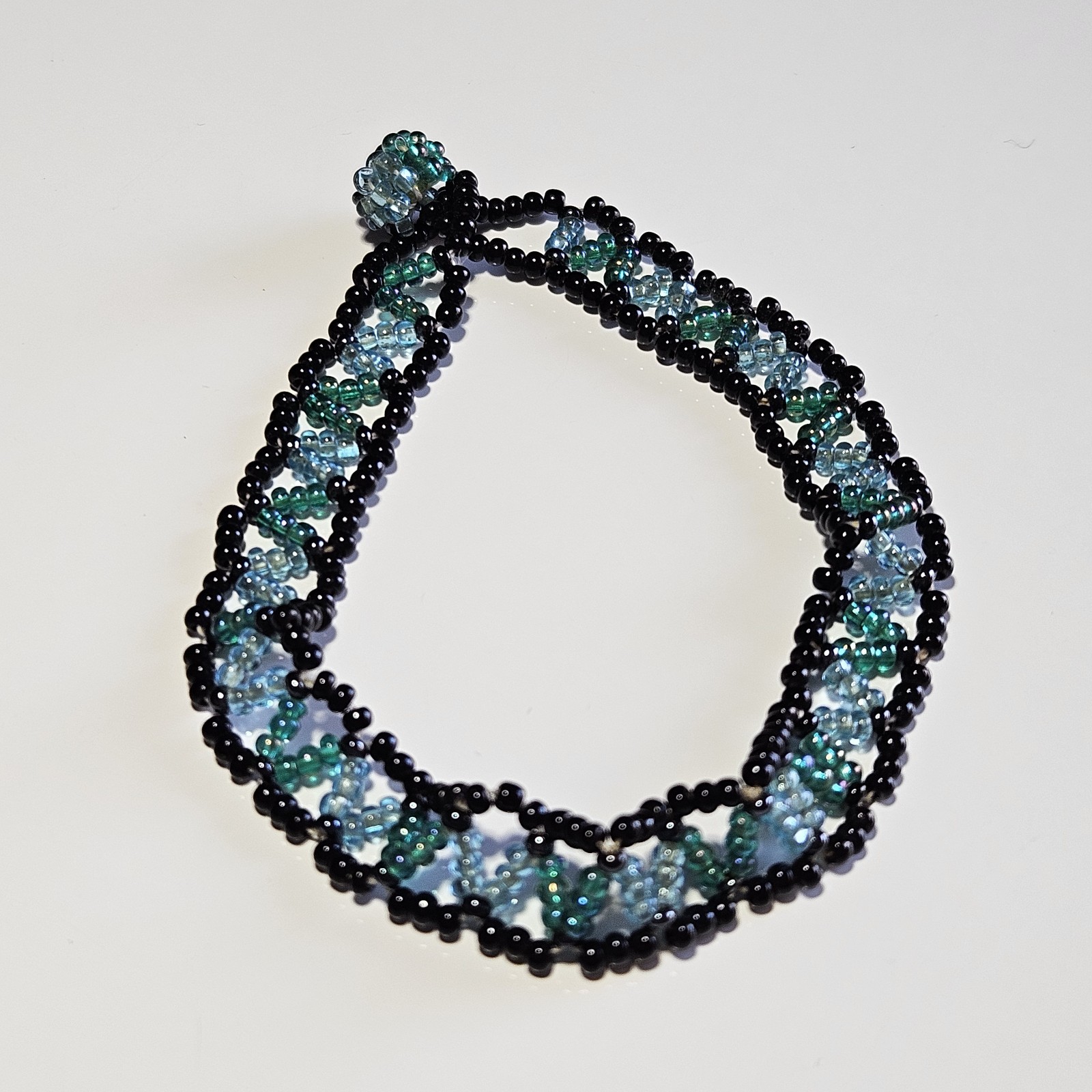 Artisan Handmade Blue And Black Seed Bead Bracelet 7"