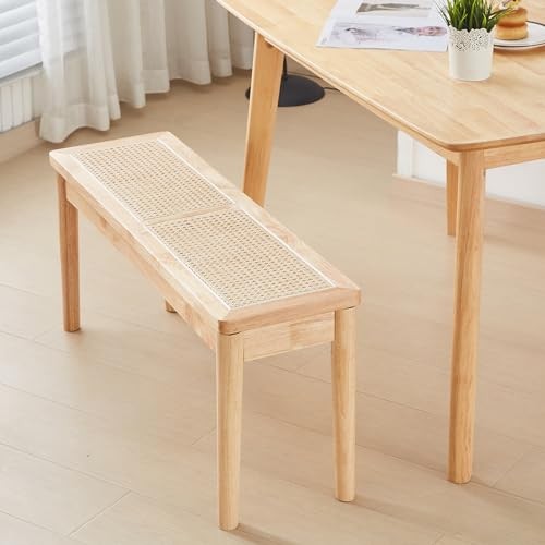 40"en Dining Bench with Hand Woven Rattan Seat,Solid Bench for Wood