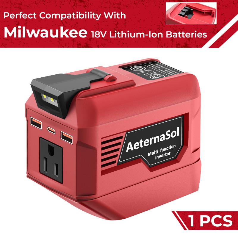 Milwaukee M18 18V to 110V AC Power Inverter 220W with LED Light for Jobsite