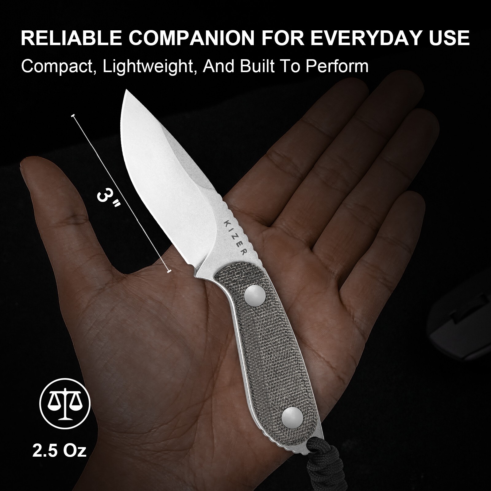 Kizer Buddy Fixed Knife Compact 14C28N Blade Micarta Handle Drop Point 1081A8