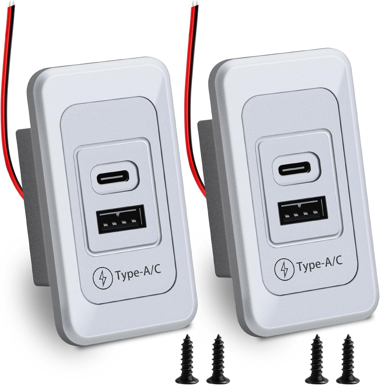 2 Pack RV USB Outlet 12V-24V Wall Mount, Dual USB Charger, USB-A & USB-C Outp...