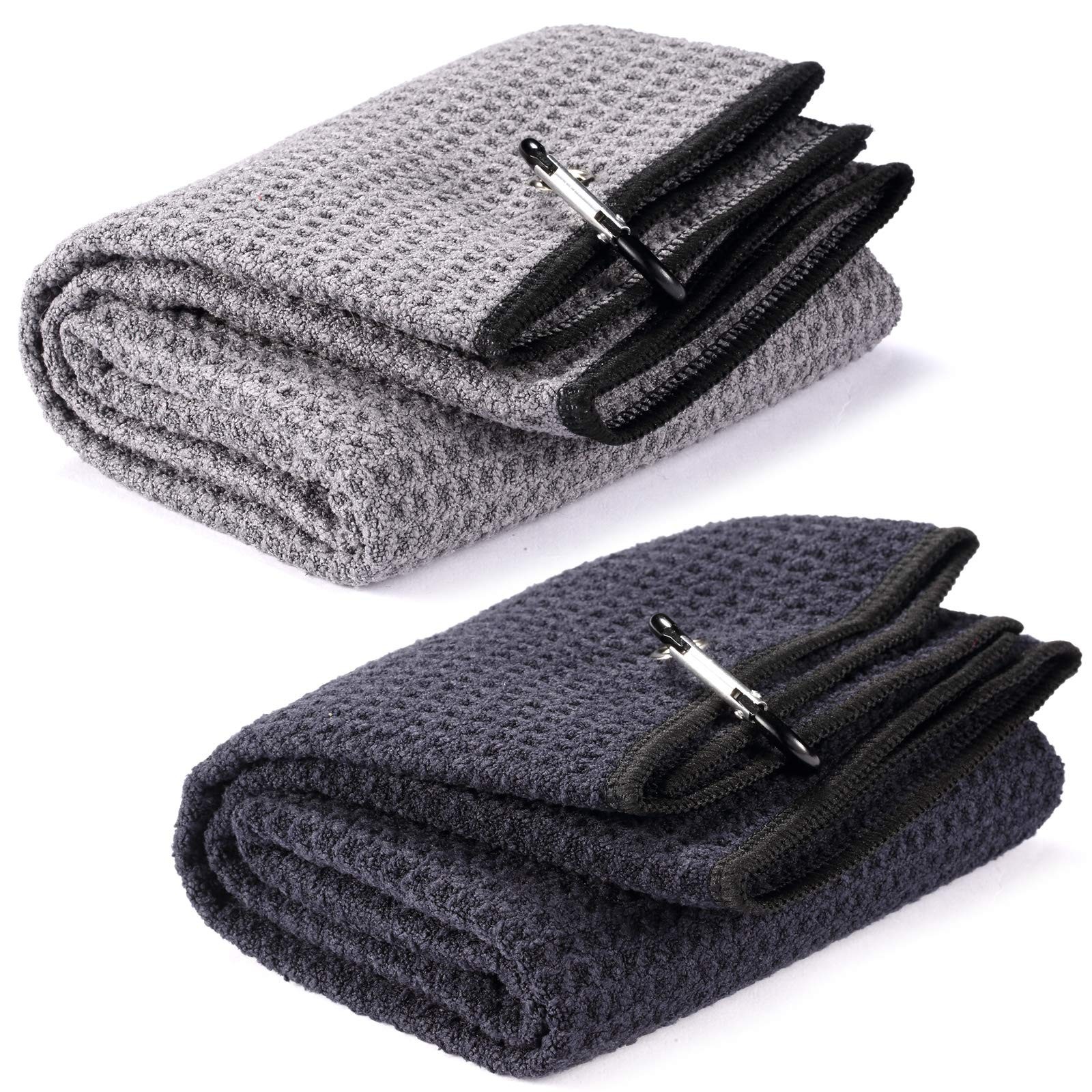 2 Pack 16" x 24" Tri-fold Golf Towel Set, Microfiber Fabric Waffle Pattern To...