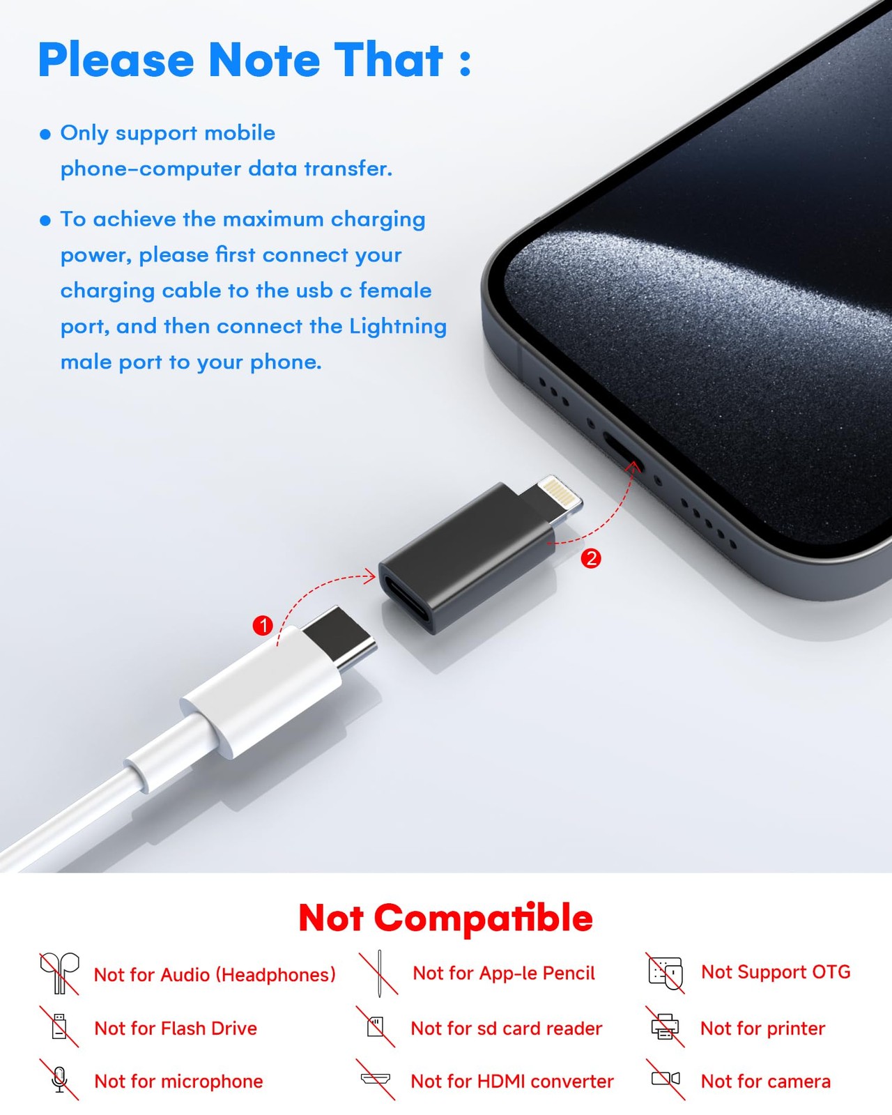 MFi Certified USB C to Lightning Adapter 2-Pack, 27W Fast 2 Pack, Black