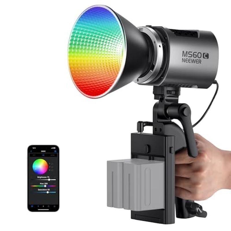 LED Video Light 65W Handheld Compact Dimmer 2700K-6500K 17 Effects APP Control