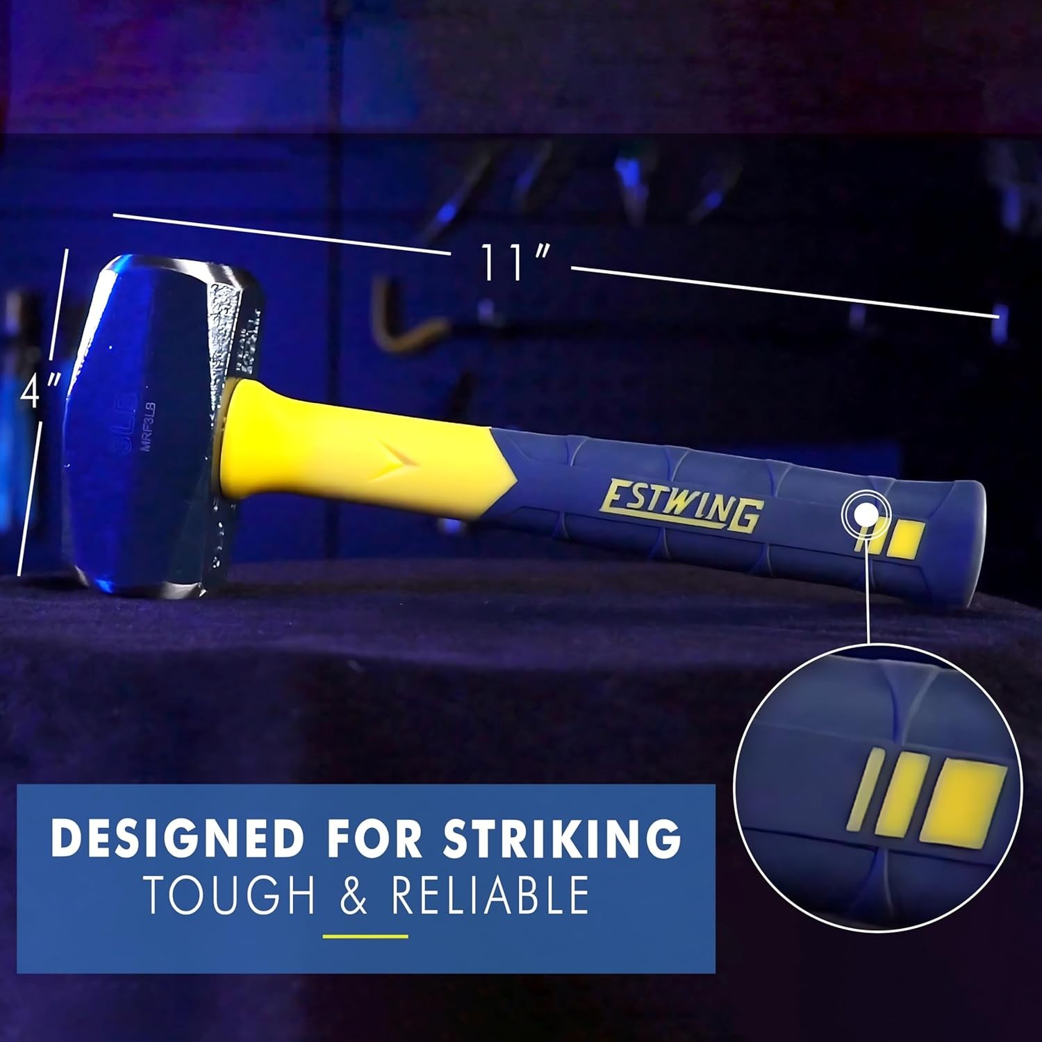 3-Pound Sledge with Fiberglass Handle & No-Slip Cushion Drilling/Crack Hammer