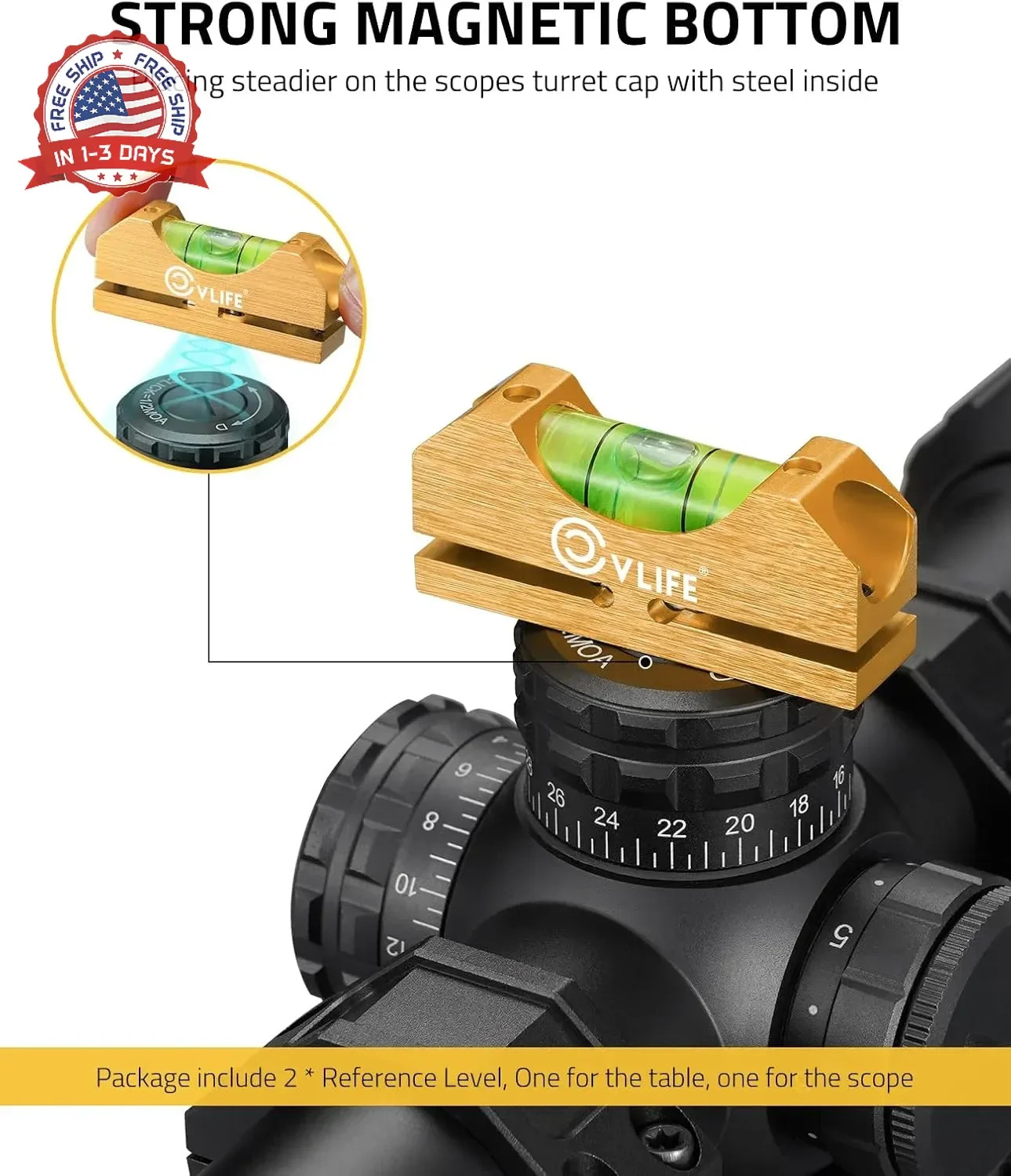 Heavy-Duty Scope Leveling Kit Magnetic 2 Reference Bubbles Gold for Rifle Mounti