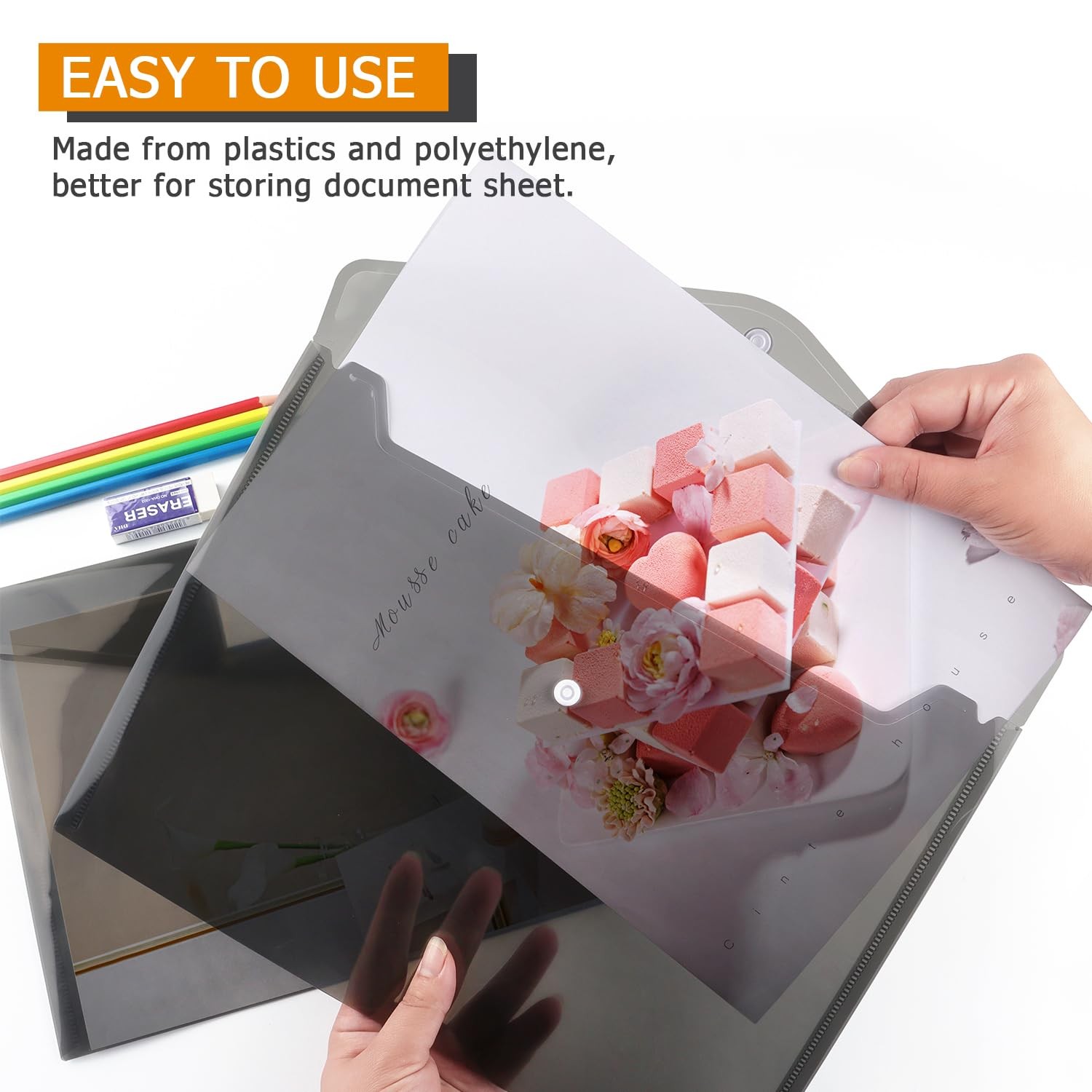 6 Pack Plastic Envelopes, Clear Document Folders, A4 Size, Grey