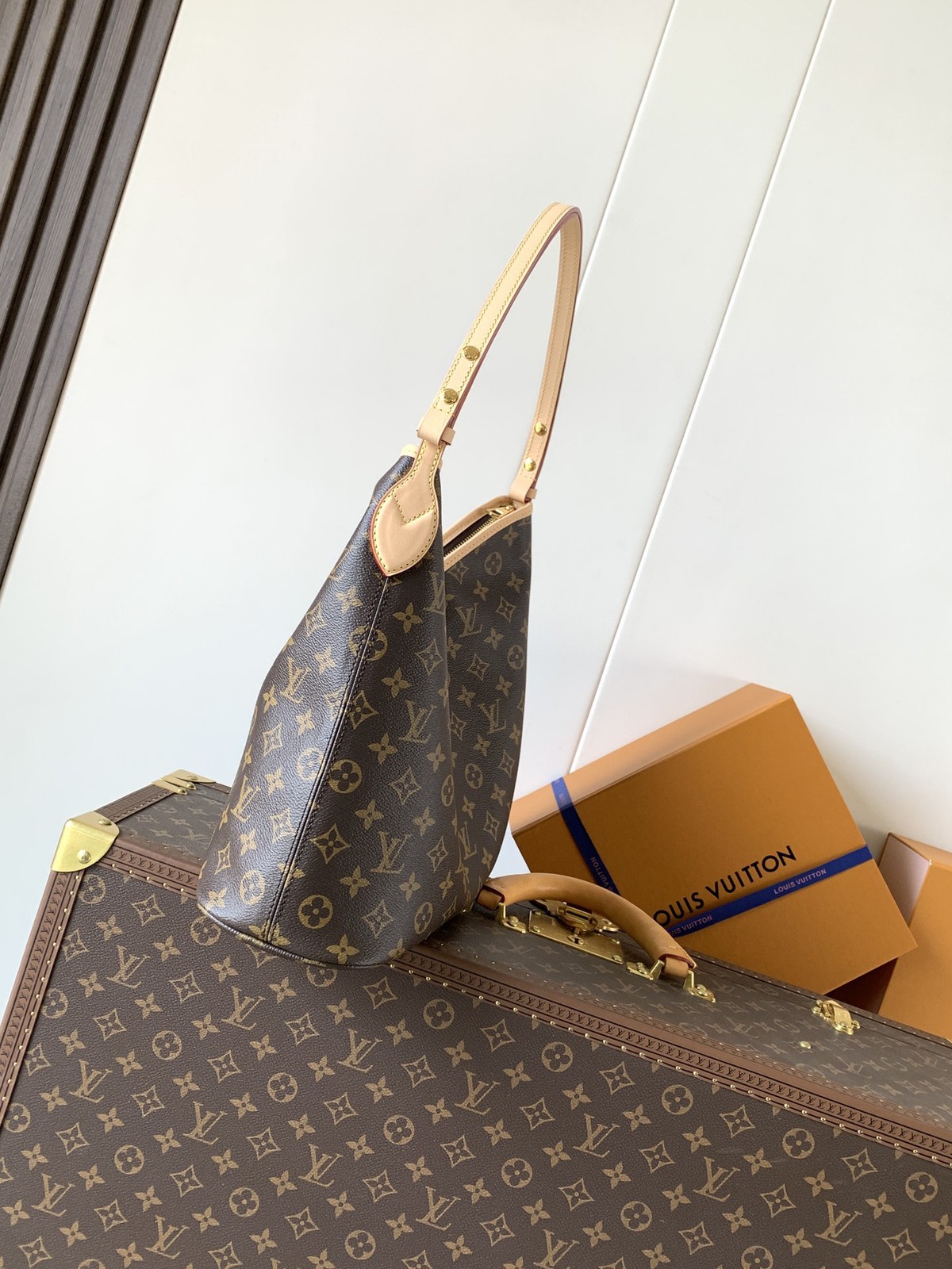 LVBeaute Monogram Canvas Hobo Shoulder Tote Bag Gold Hardware Women Purse