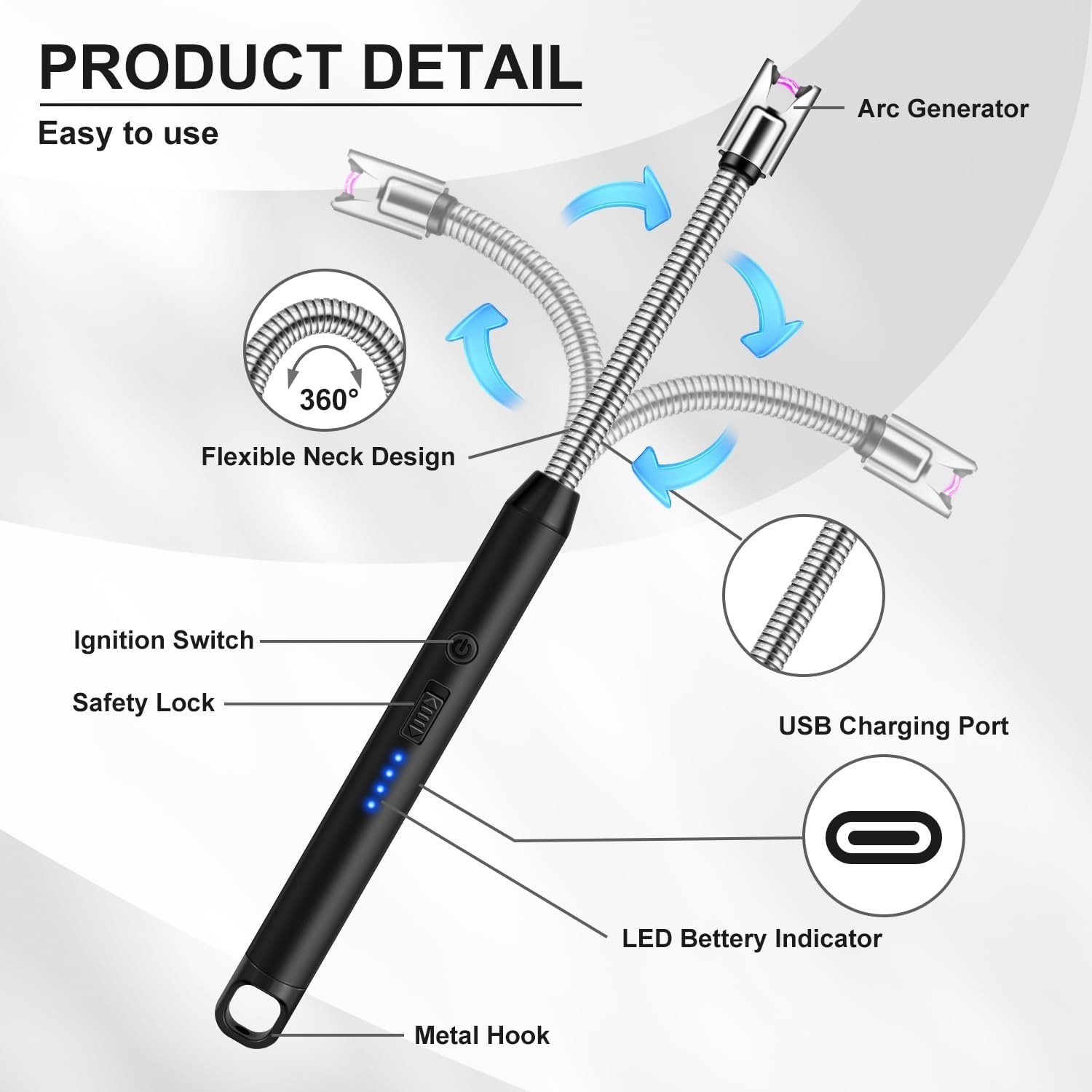 2 Pack Candle Lighter Windproof USB C Rechargeable Electric Lighters with 360...