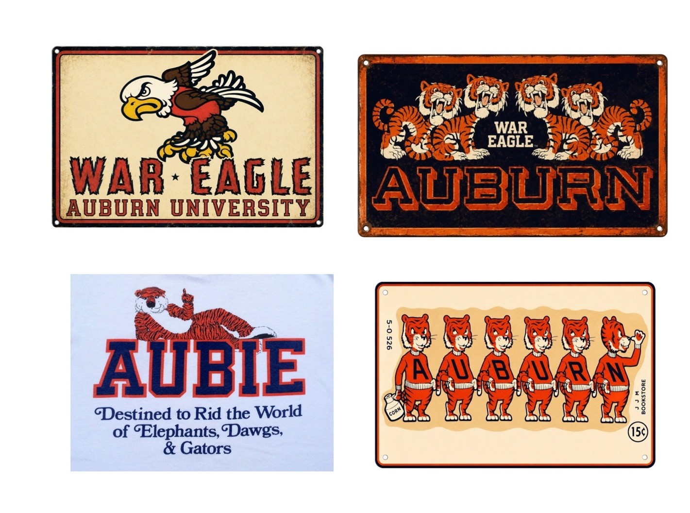 Lot Of 4 Auburn University 12x8in Metal Sign Vintage Mascot Poster