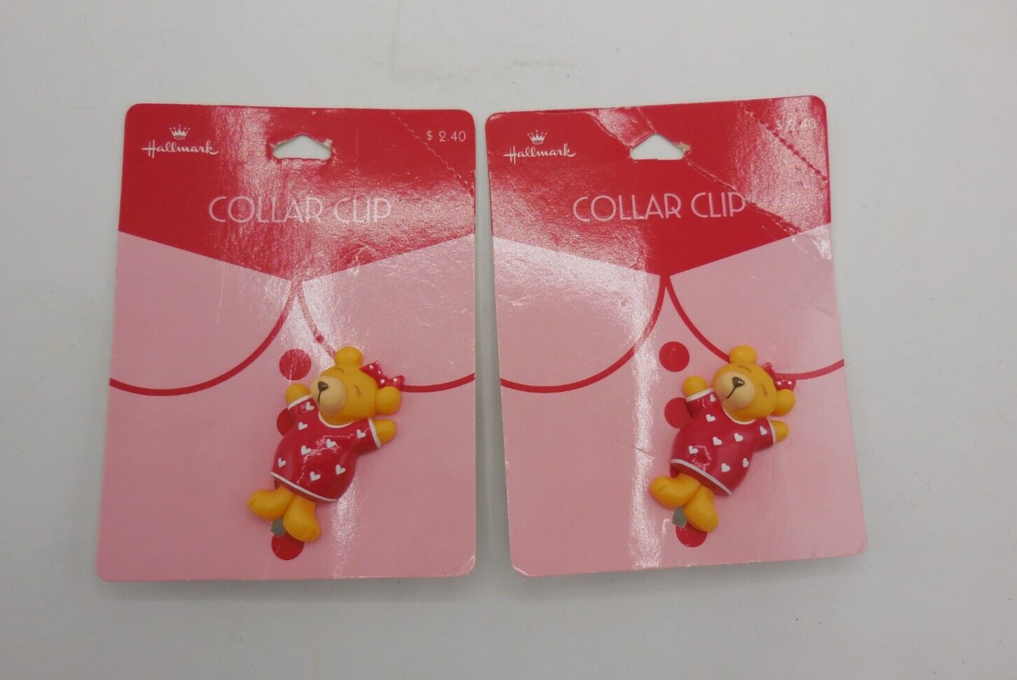 2 Vintage Hallmark Valentine's Collar Clip Teddy Bear and Hearts