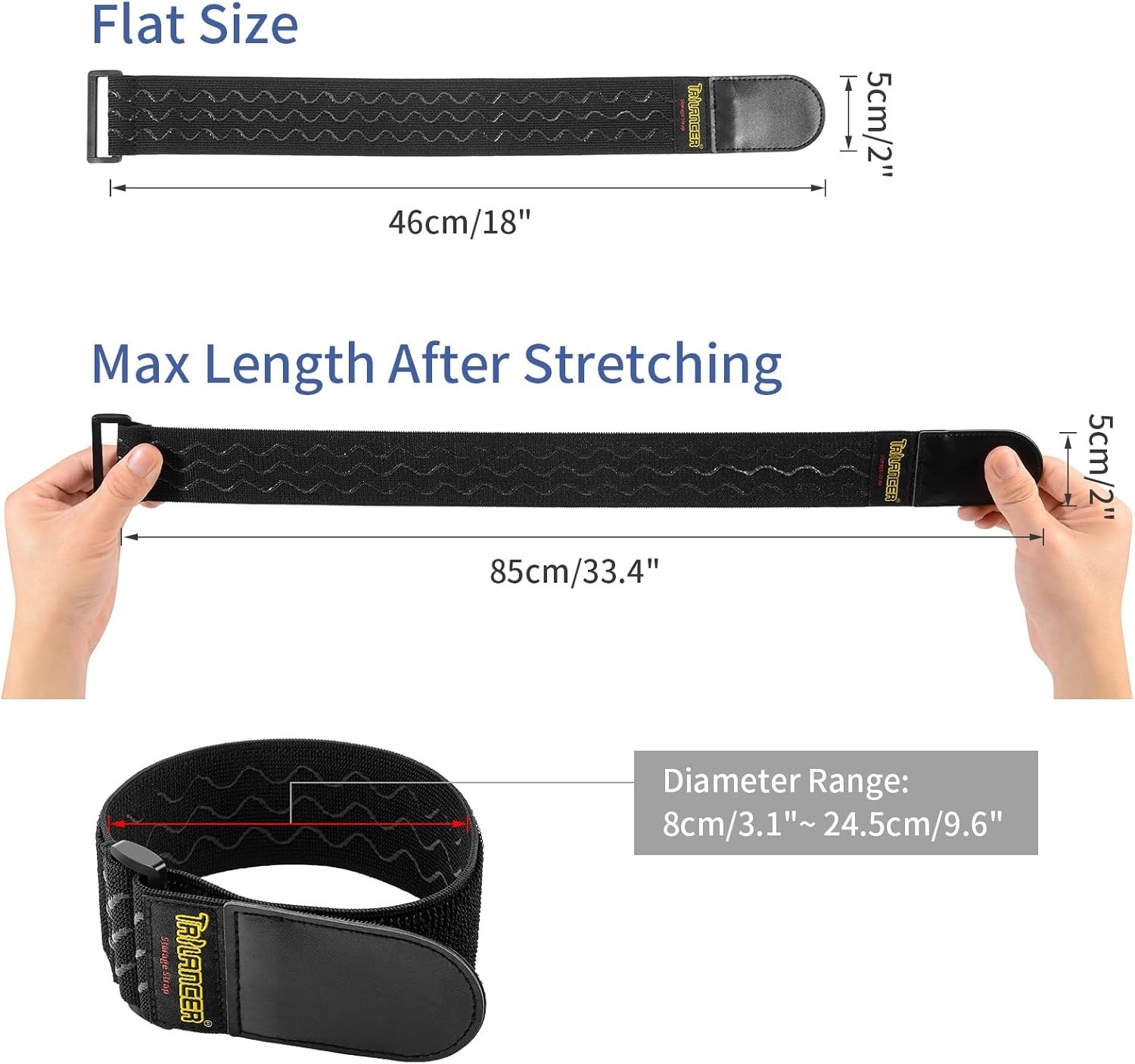 Extendable 18-Inch Elastic Cinch Straps with Anti-Slip and Hook & Loop - 4 Pack