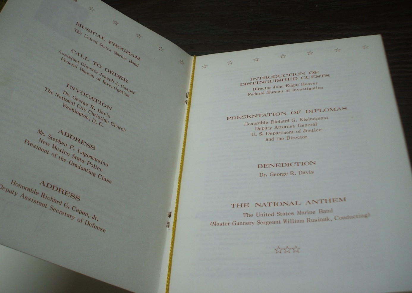 November 5, 1969 FBI NATIONAL ACADEMY - Graduation Exercises Program